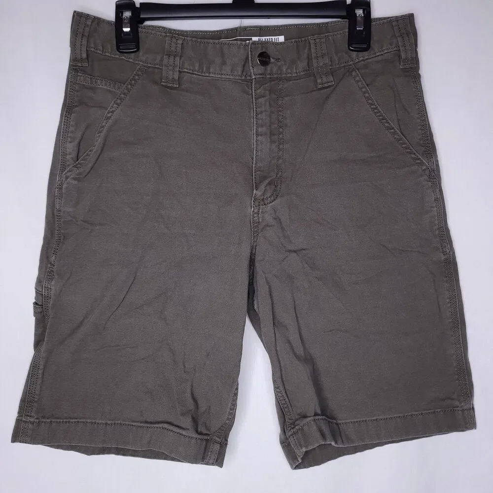 Carhartt Shorts Mens 32 Green Canvas Rugged Flex Relaxed Fit BS2514